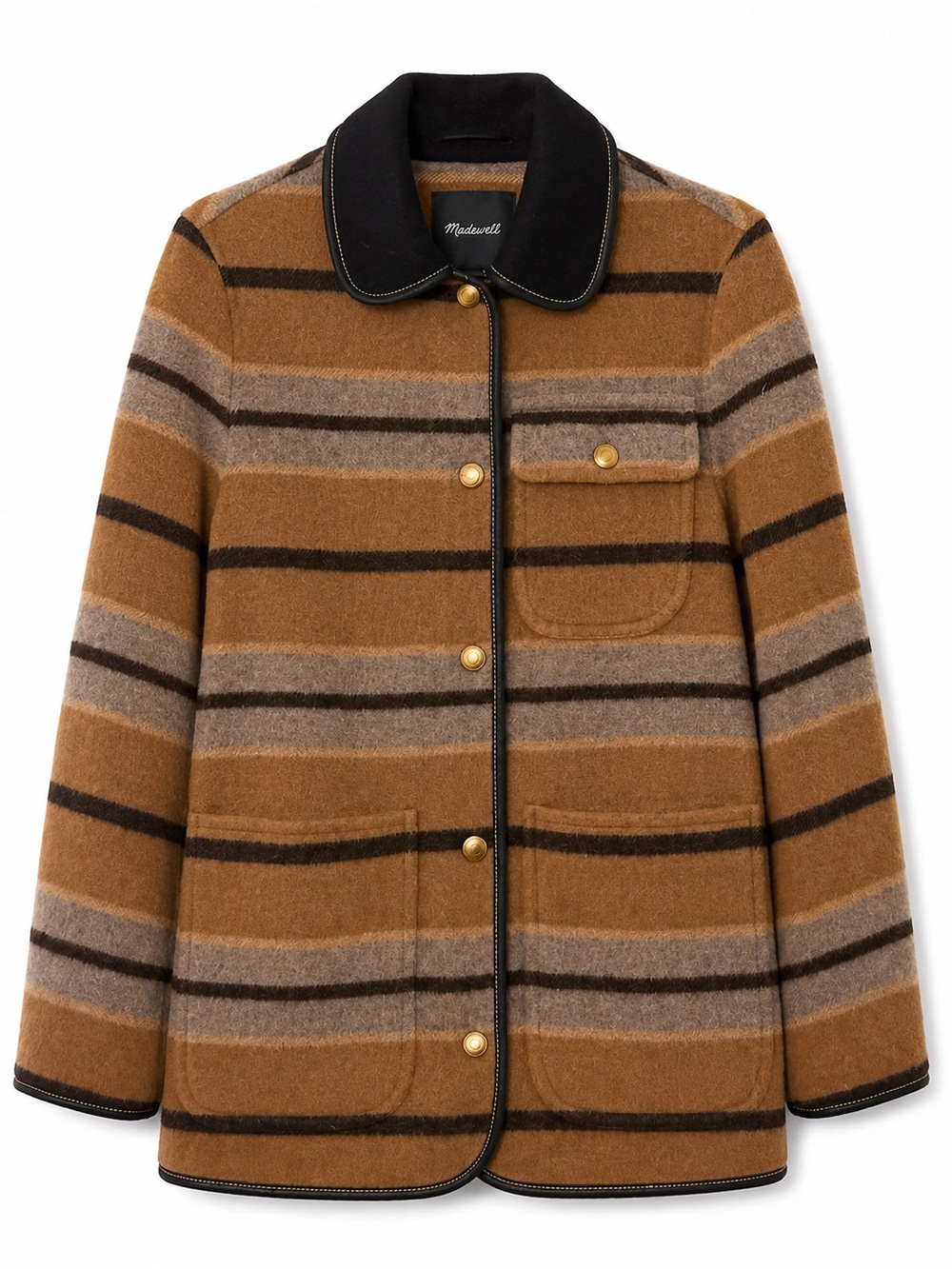 Madewell Striped Wool Blend Chore Jacket Brown Small